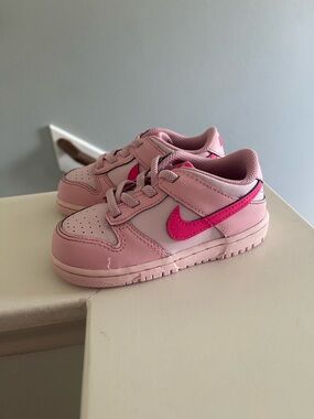 Nike Kids Pink Sneakers with Bright Pink Swoosh